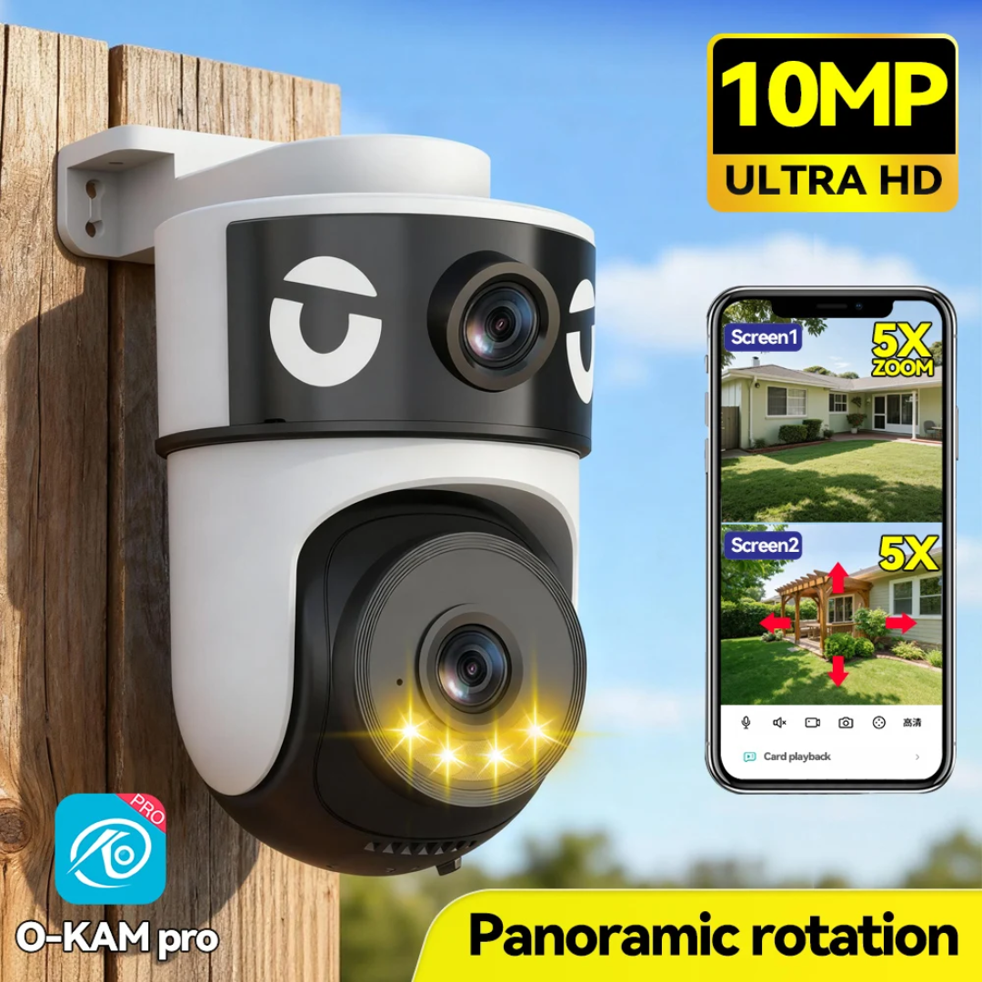 Caméra de Surveillance WiFi PTZ 10MP 4K – Double Objectif, Vision Nocturne & Contrôle à Distance